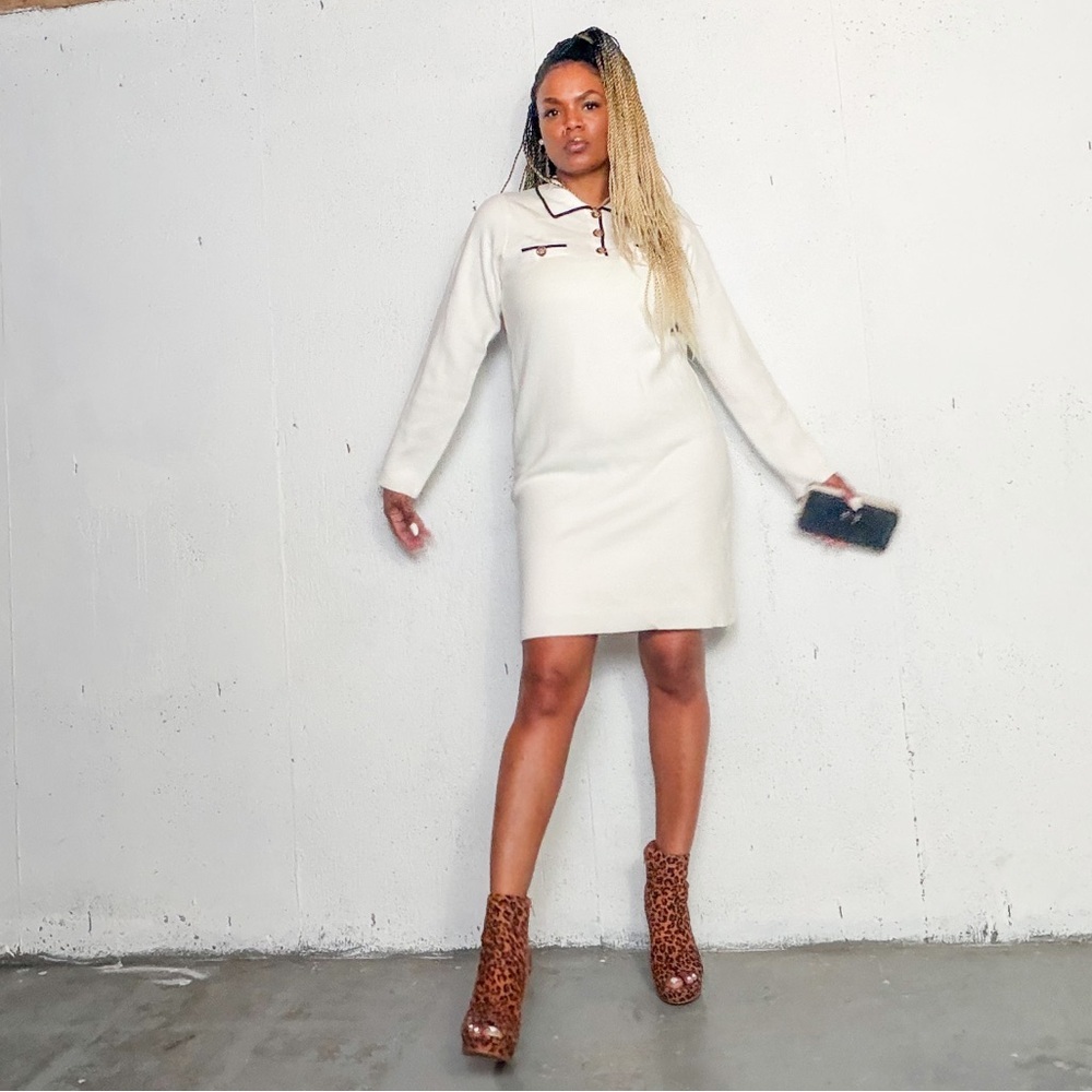 Haver & Blair White Long-Sleeve Sweater Dress, M